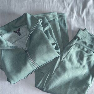 Soft Green Zip-Up Sweater & Jogger Set
